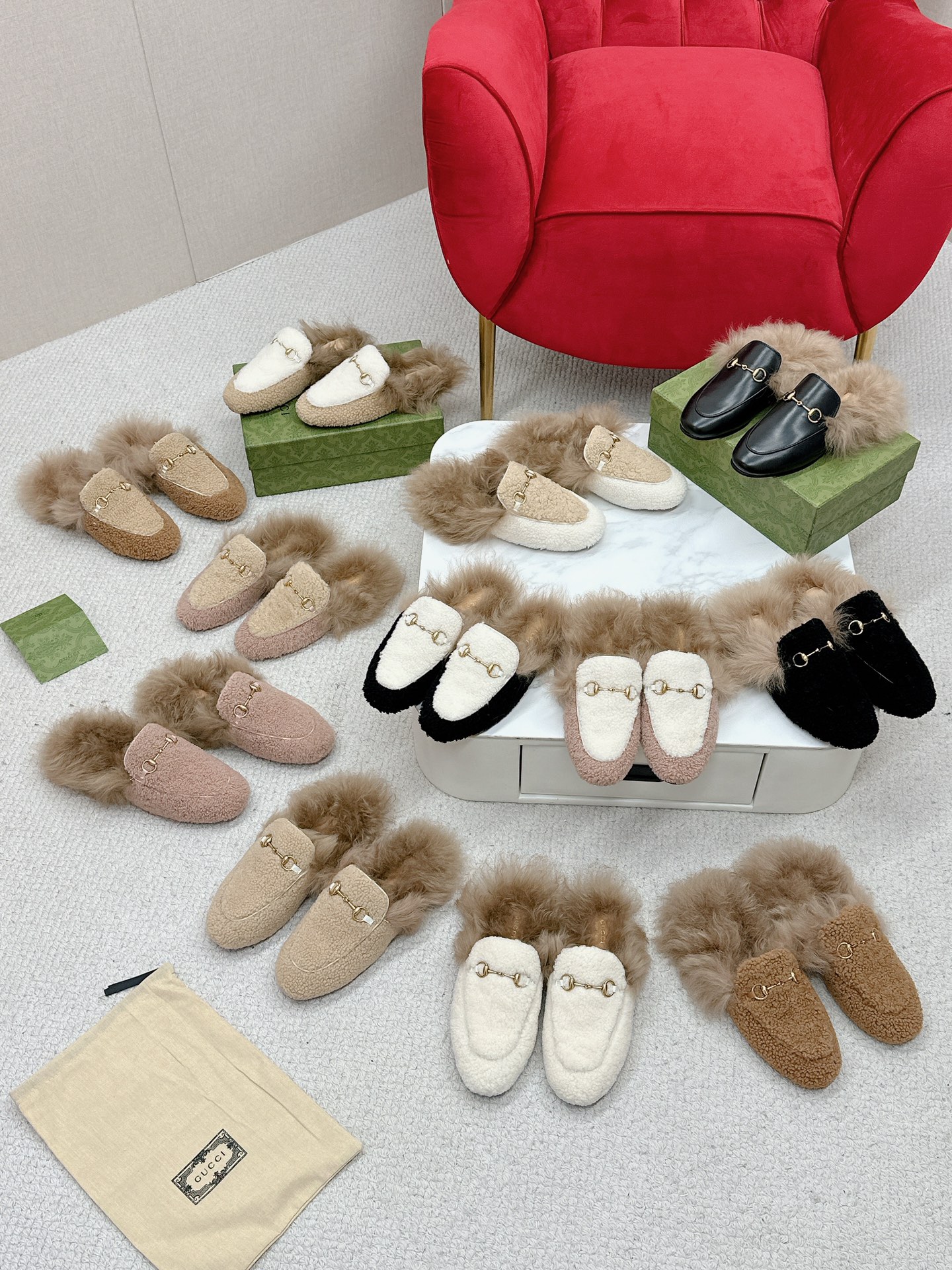TOP GUCCI Lamb Hair Slippers - 12 Colors