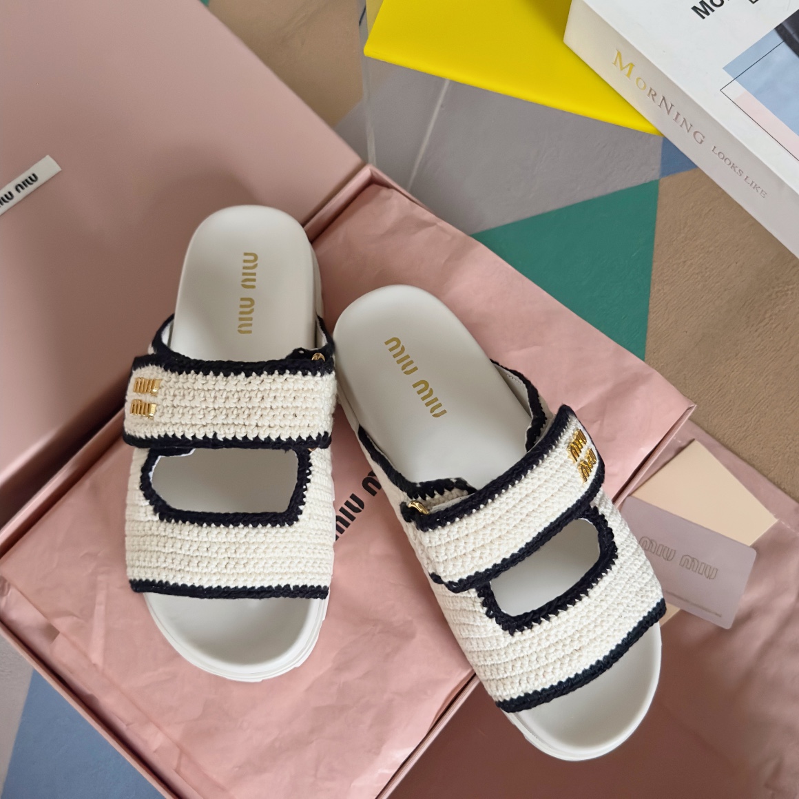 TOP Miu Miu Matelassé Nappa Weaving Slippers - 2 Color