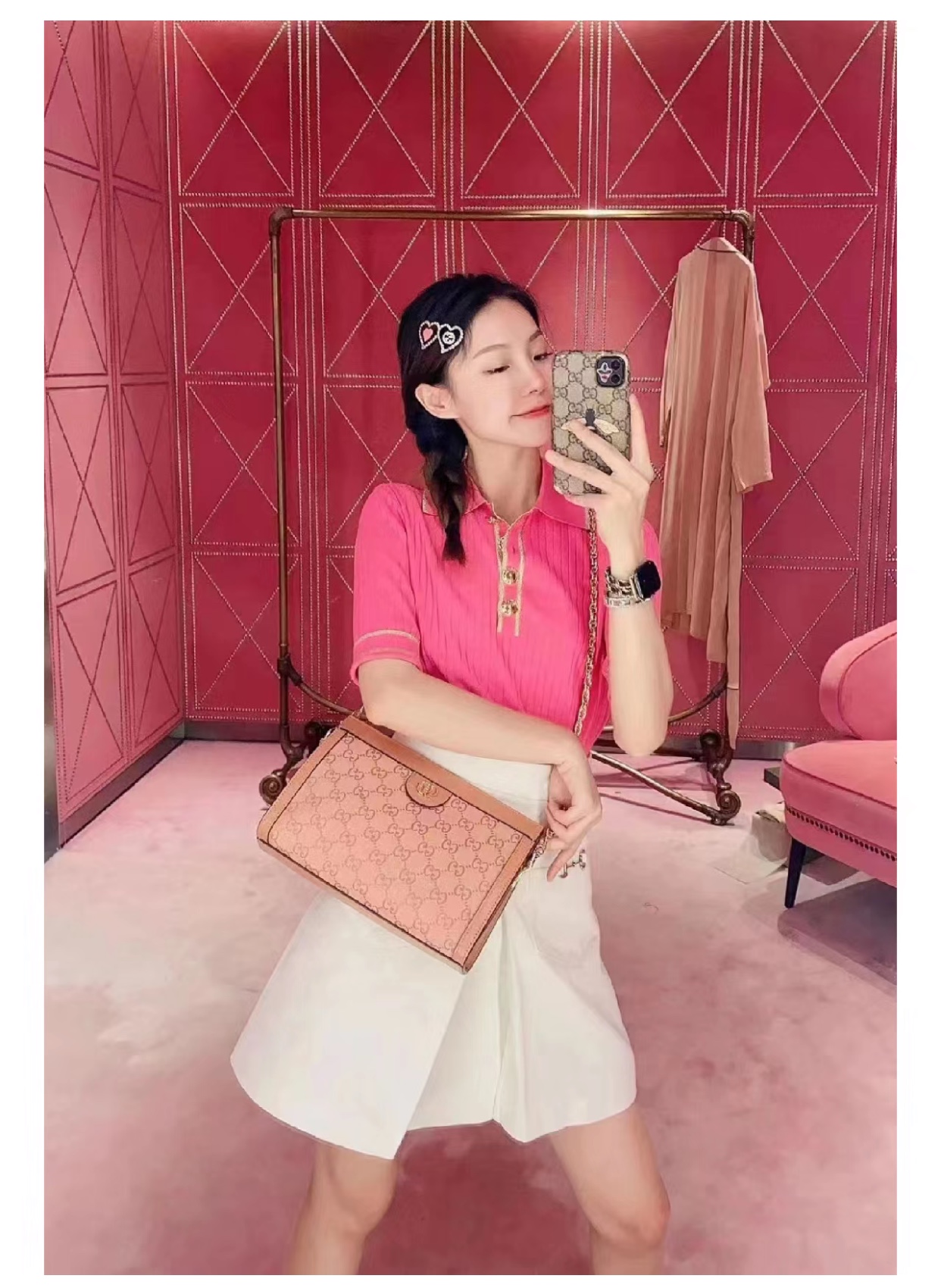 TOP GUCCI G*G Ophidia Small Bags 26cm (W) x 17cm (H) x 8cm (D) - Pink