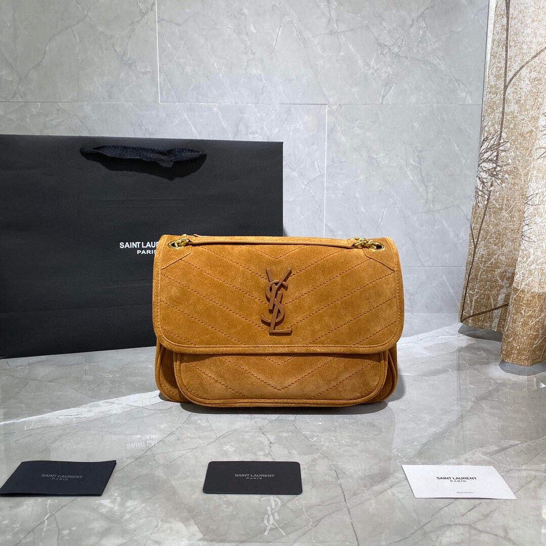 TOP Yves Saint Laurent YSL Yves Saint Laurent YSL NIKI  MEDIUM SUEDE BAG - TAN