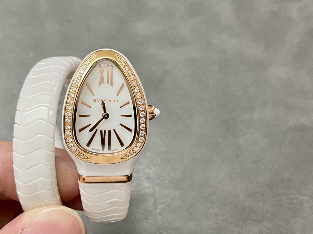 Top BVLGARI Serpenti Spiga 35 Watch with Diamond - White