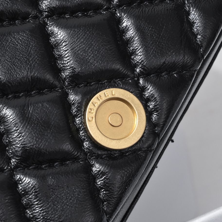 TOP CHANEL Oil Wax Double C Ultra Mini Bag 10X17.2X3.3cm - Black&GHW