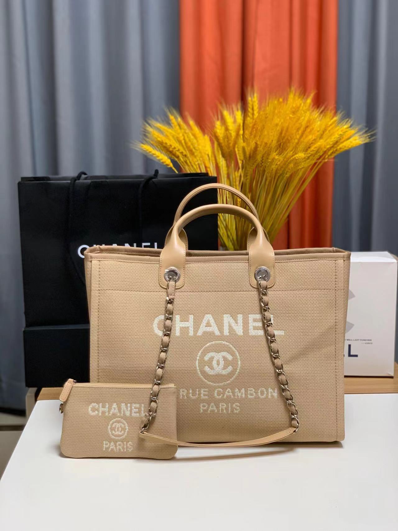 TOP CHANEL Deauville Tote Shopping Bag 35cm/39cm - Brown