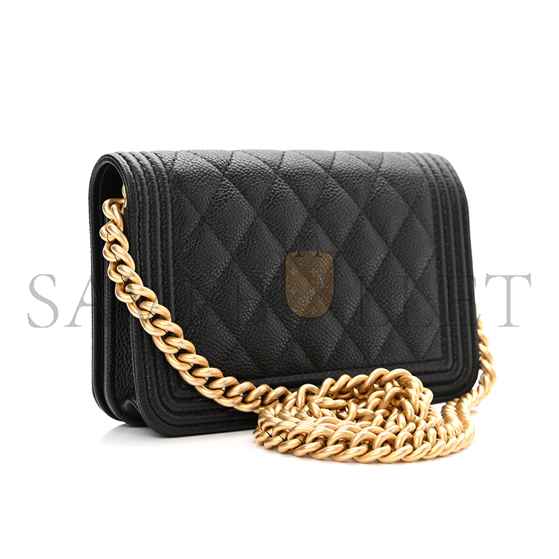 CHANEL CAVIAR QUILTED BOY CLUTCH WITH CHAIN BLACK AP2205 (15*10*3.5cm)