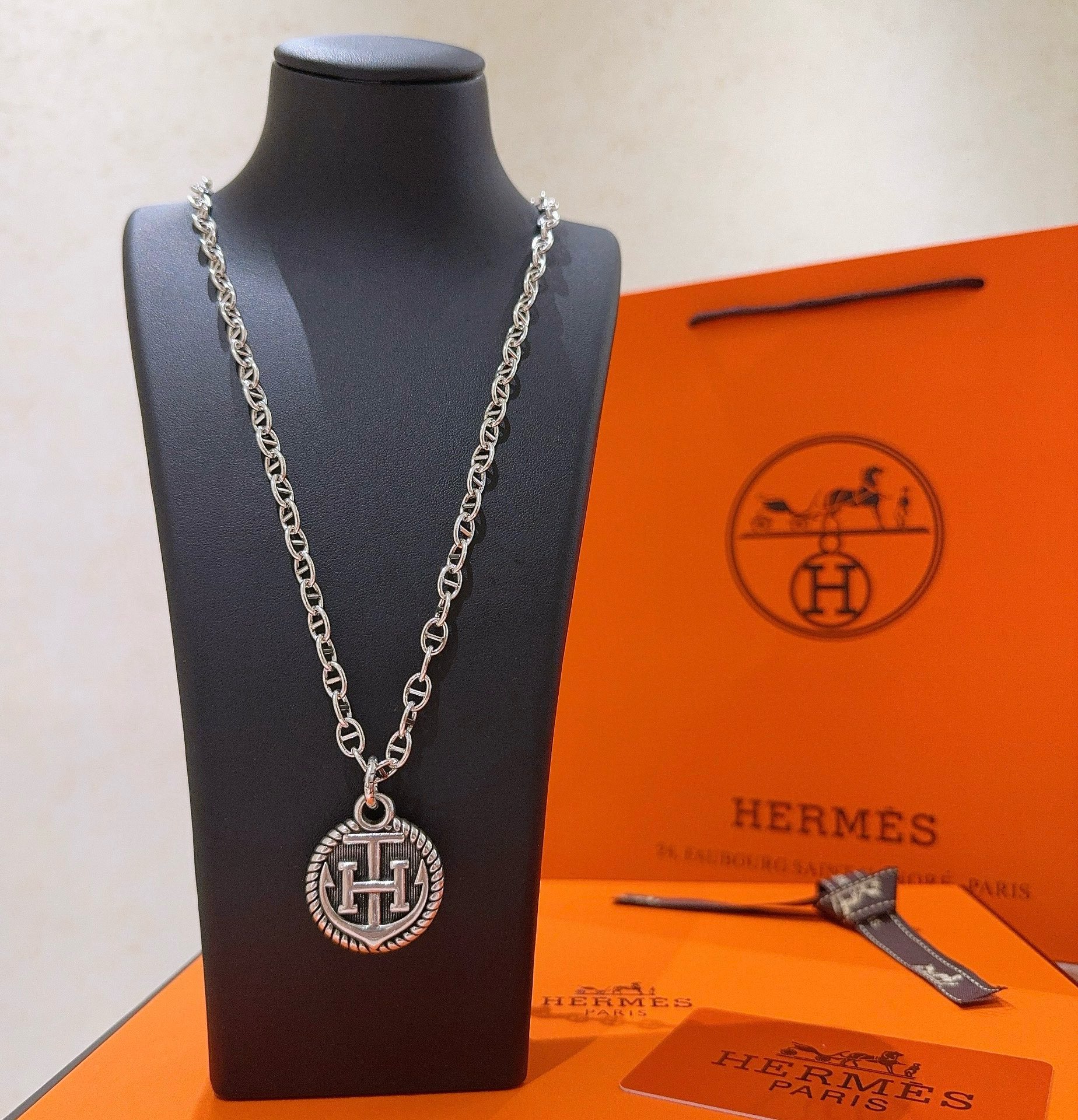TOP HERMES H Long Necklace - Sliver