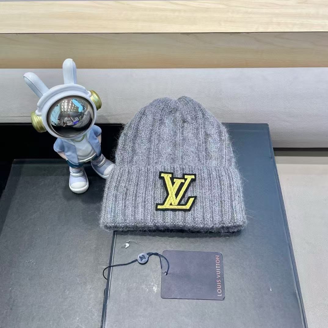 Louis Vuitton Cable Knit Beanie with LV Embroidered Logo, Mohair Texture Warm Winter Hat