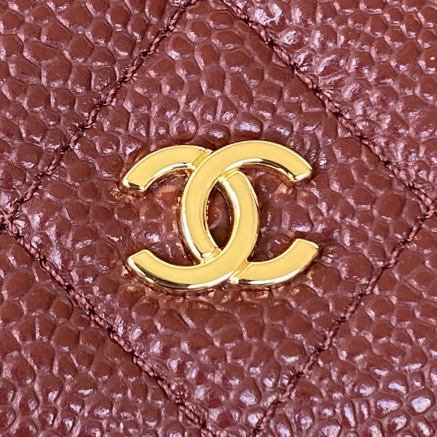 TOP CHANEL WOC Bag Lychee Leather small logo 19 cm - Red & GHW