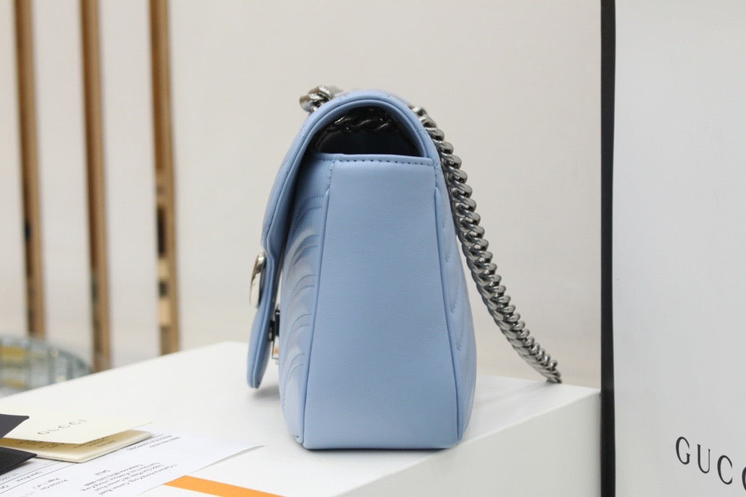 TOP GUCCI G*G Marmont Matelasse Bag Small 26cm - Light Blue w SHW