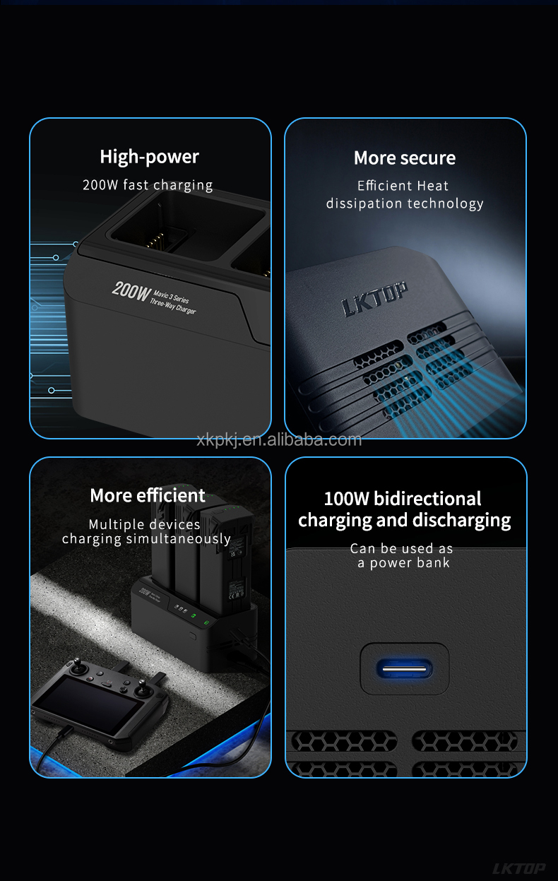 LKTOP Mavic 3 Series Charging Hub 200W Fast Charger for 3 Batteries Compatible with DJI Drones 200W Fast Charger for 3 Batteries Compatible with DJI Drones