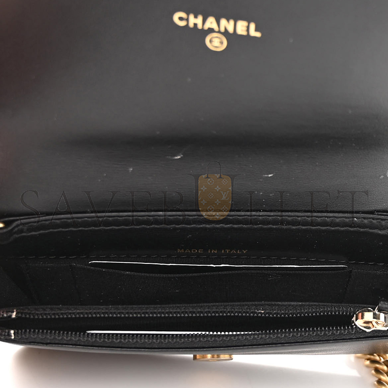 CHANEL CAVIAR QUILTED BOY CLUTCH WITH CHAIN BLACK AP2205 (15*10*3.5cm)