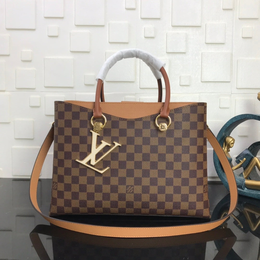 TOP Louis Vuitton LV L*V Damier Ebene Riverside 36 x 25.1  x 14.9 cm- Brown