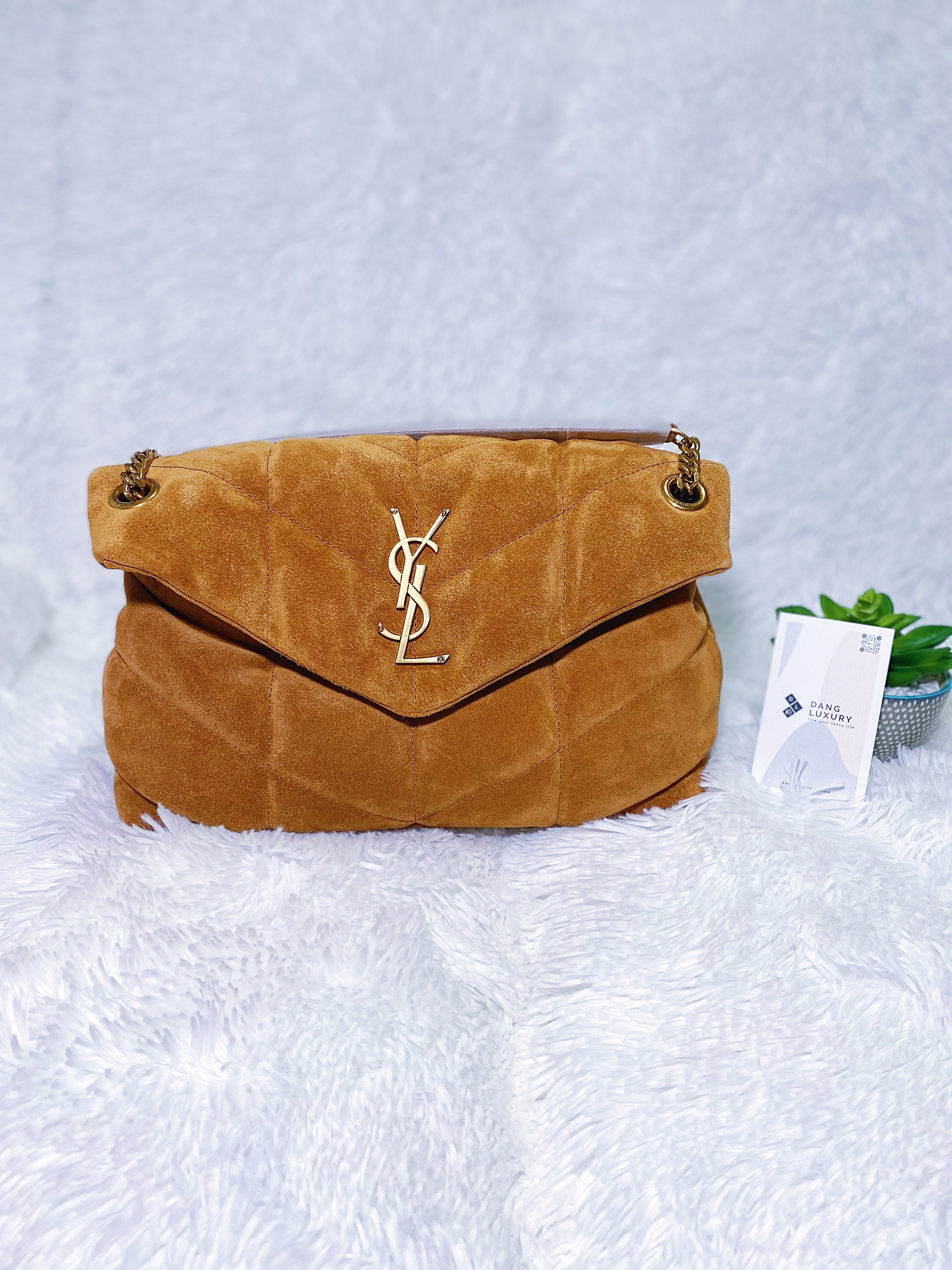 TOP Yves Saint Laurent YSL Loulou Puffer Small Suede - Tan