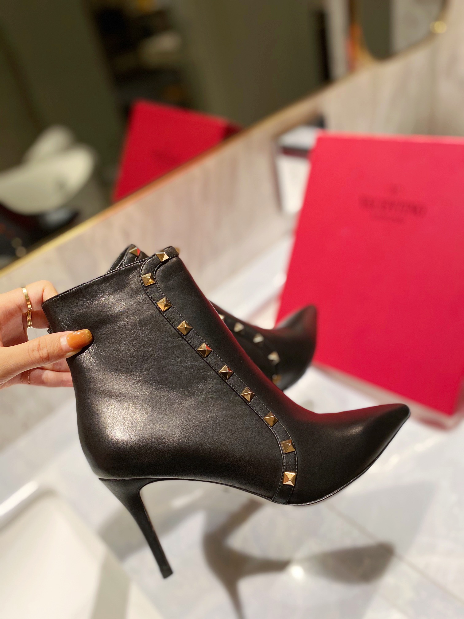 TOP VALENTINO 8cm High Heel Cowhide Short Boots  - Black