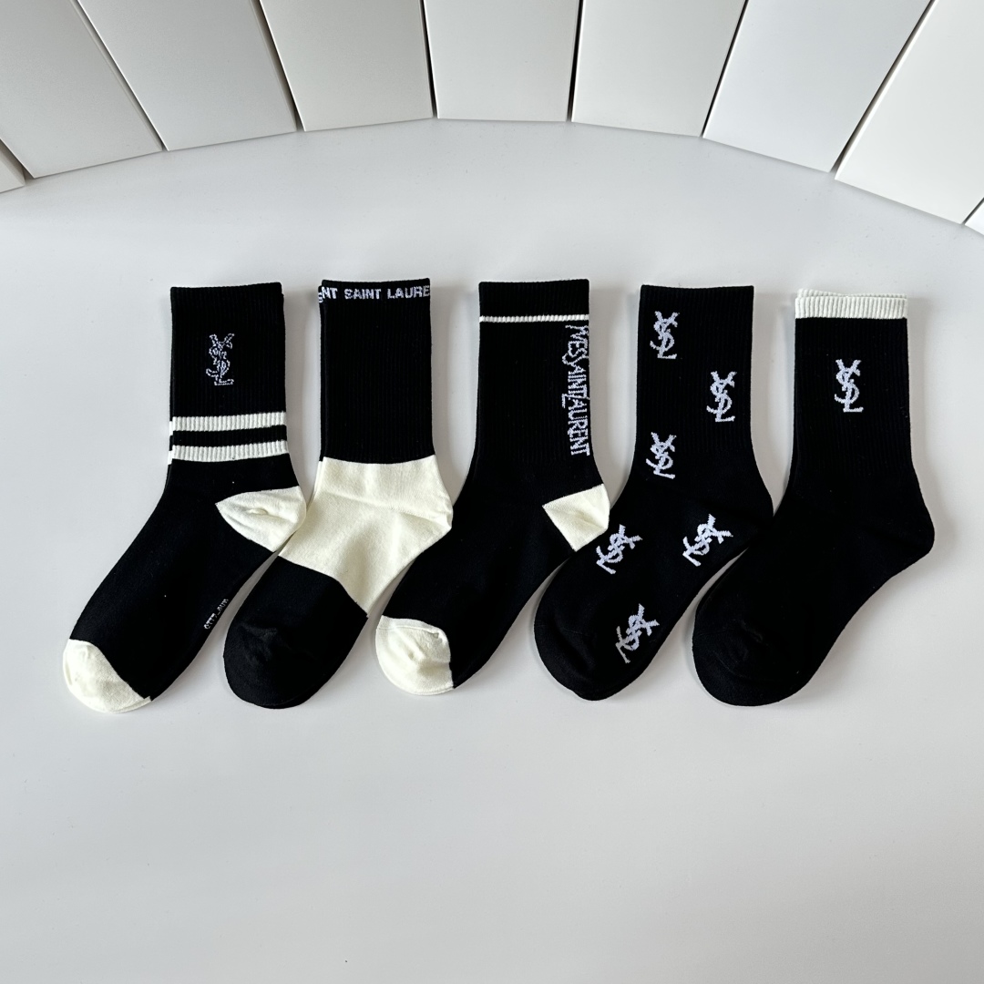 TOP Yves Saint Laurent YSL Socks - 5 Pieces as a Set