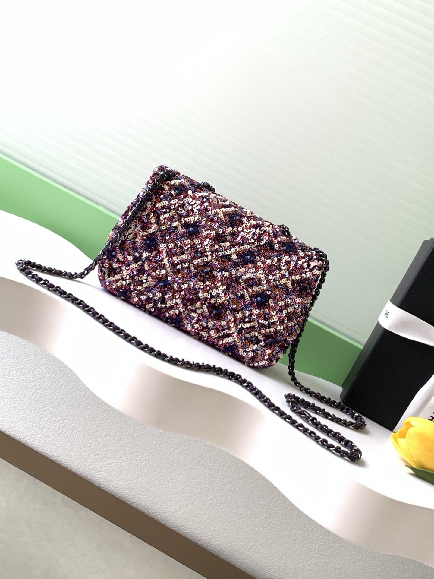 TOP CHANEL Classic Flap Bag CF Sequins 21*14*8cm - Purple