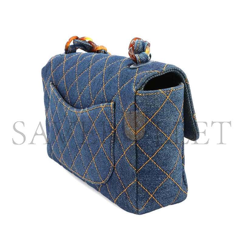 CHANEL MATELASSE PLASTIC CHAIN SHOULDER BAG DENIM BLUE VINTAGE (23*14*6cm)