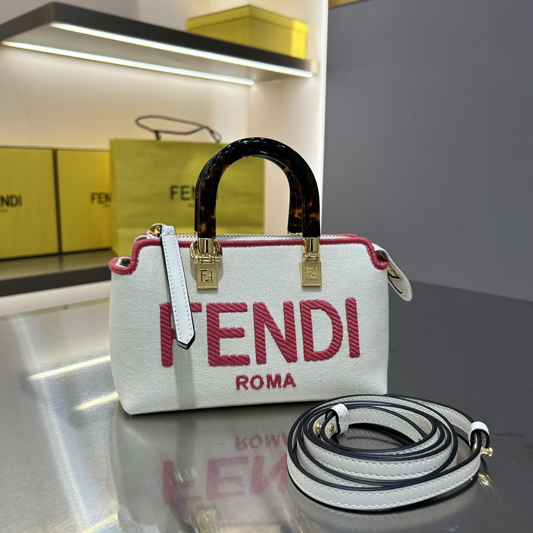 TOP FENDI Canvas embroidery Boston Bags - 17×18×8cm - GHW