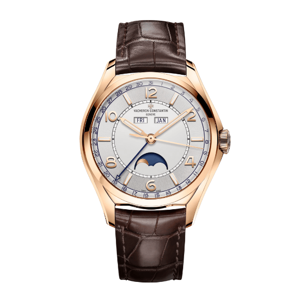 AAAWatch Vacheron Constantin Men’s Automatic Watch, Rose‑Gold Case, Moon Phase, Week‑Month Calendar Display, Brown Alligator Leather Strap Luxury Dress Wristwatch