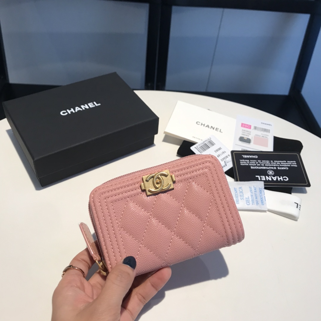 TOP CHANEL Leboy Style Diamond Grid Zipper Card Bags - 11 Colors