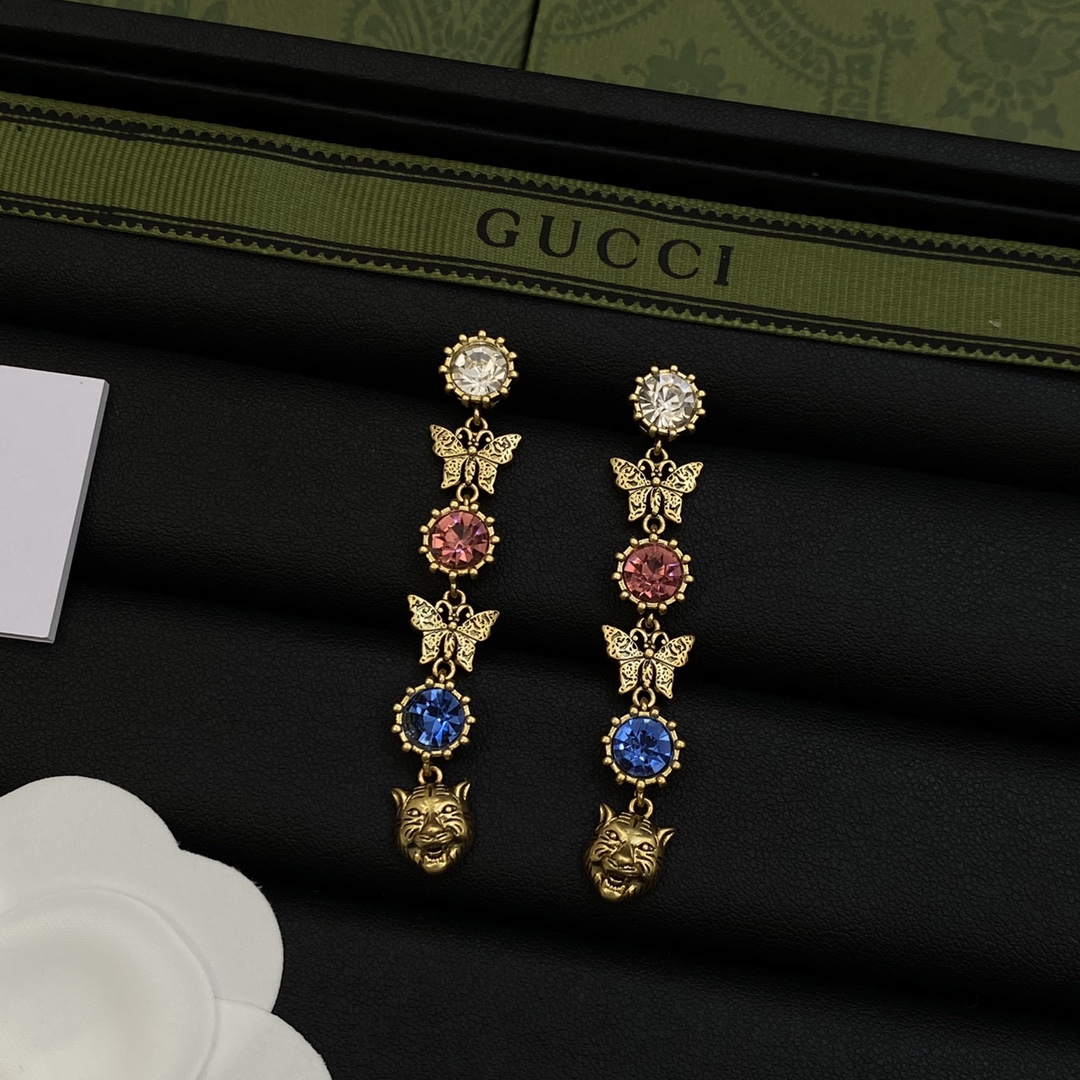 TOP GUCCI Butterfly/Crystal Earrings/Necklace/Bracelet - Gold