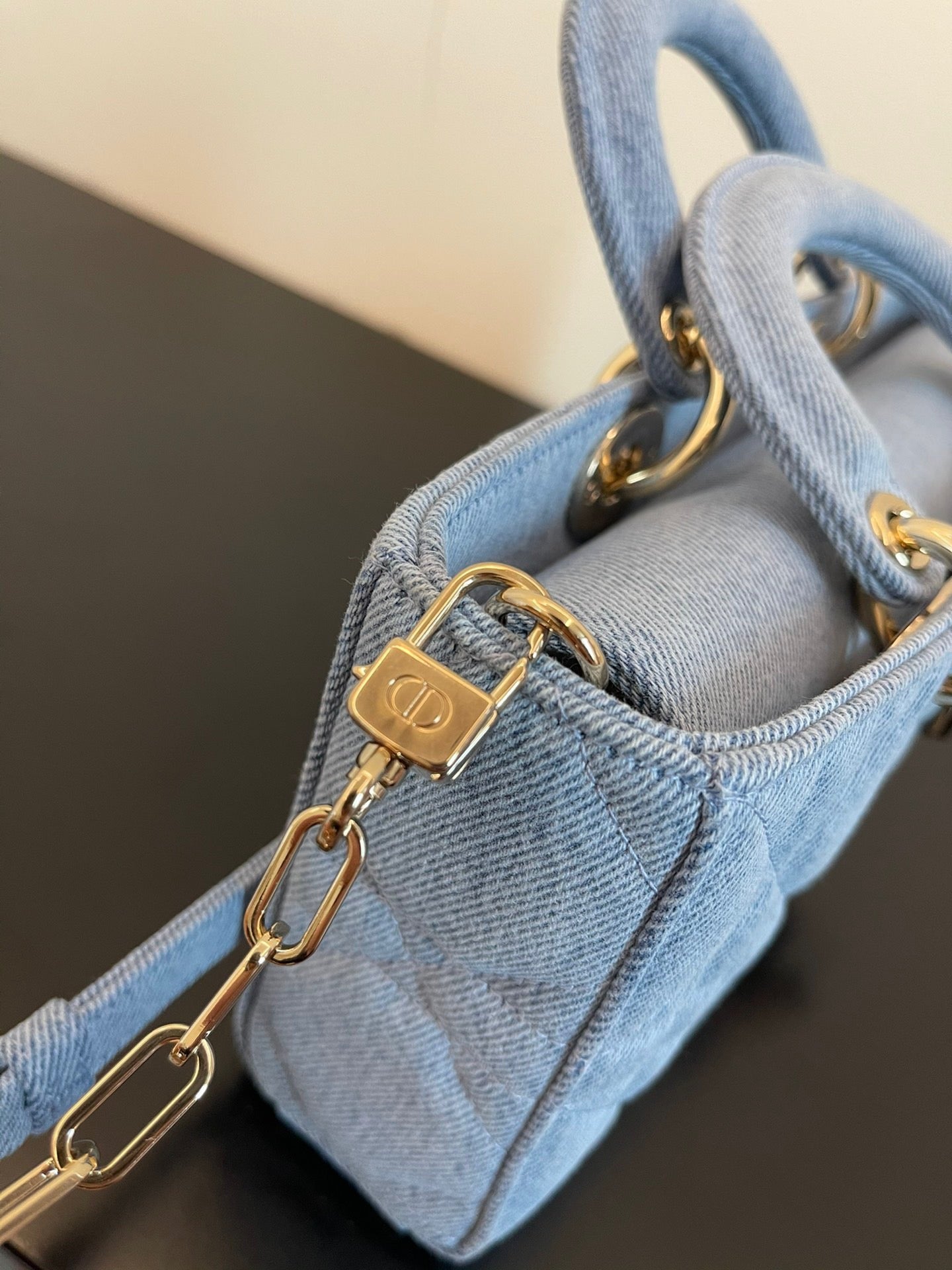TOP Christian Dior Lady D-Joy Bag Cannage Denim - Blue