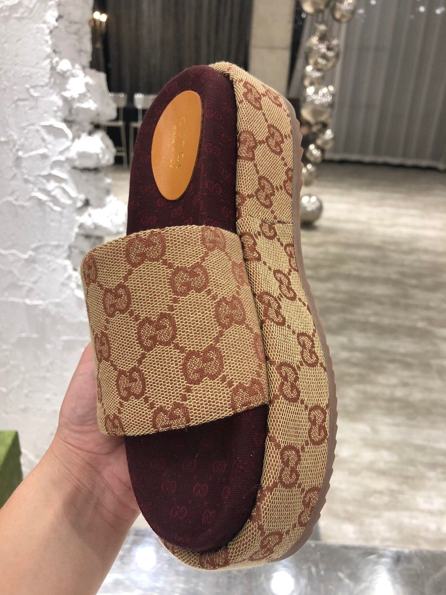 TOP GUCCI G*G Denim Sandals Platform - Burgundy