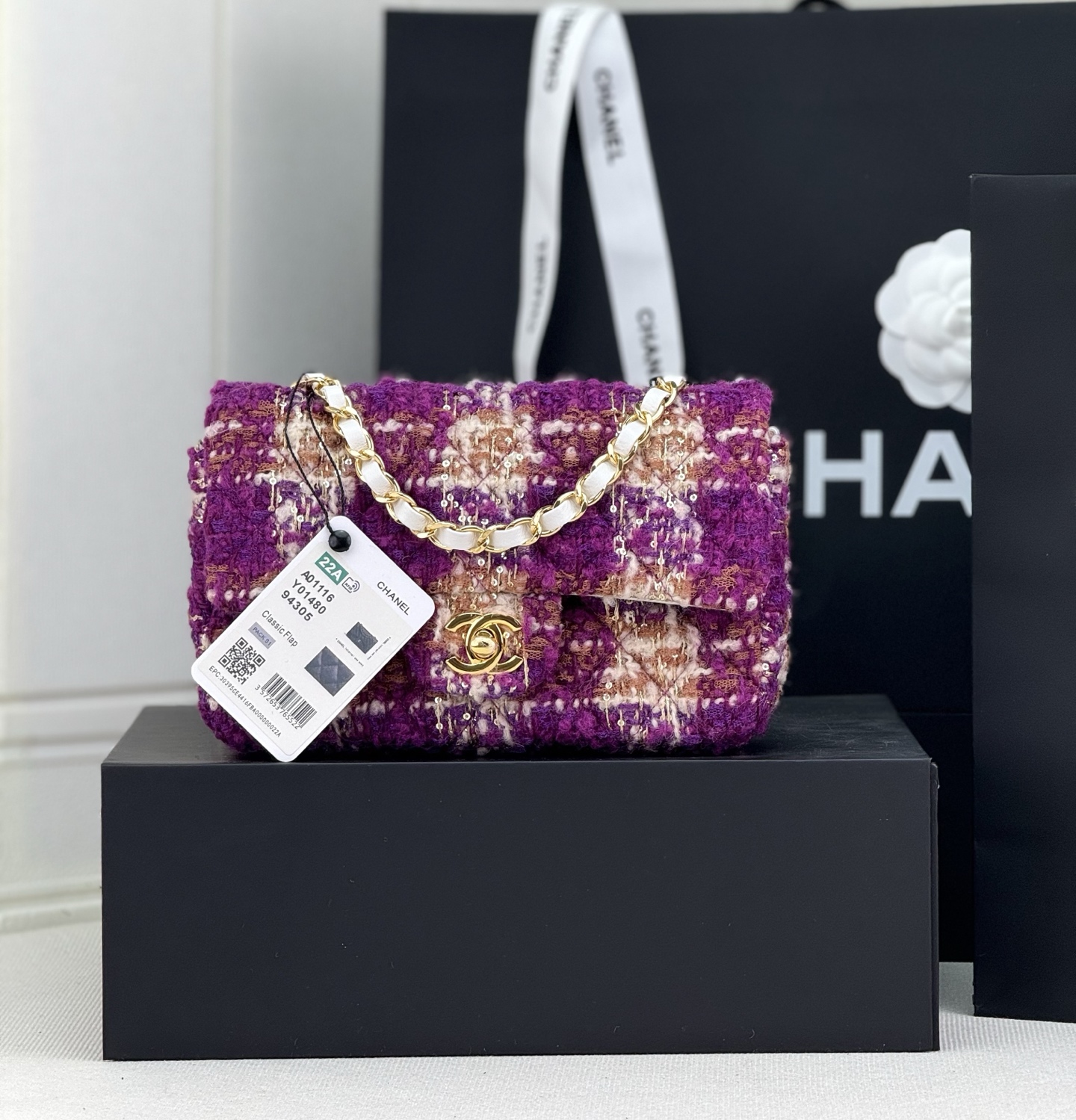 TOP CHANEL Wool Tweed Flap Bag 20cm/25cm - Purple