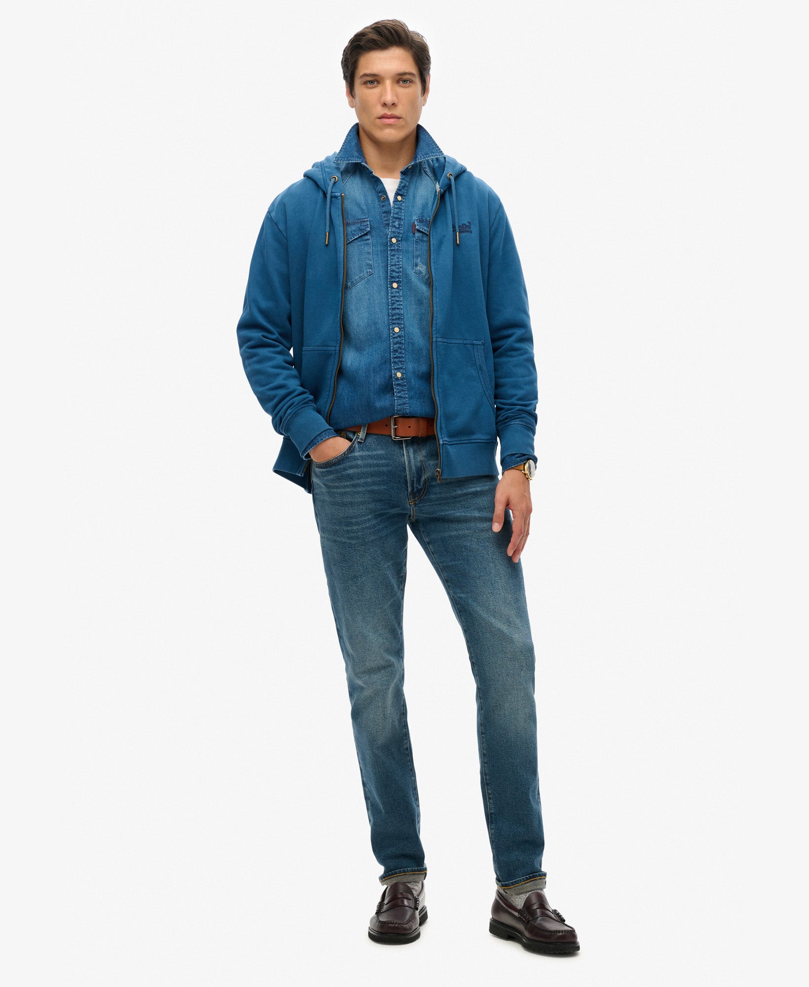 Essential Logo Washed Ziphood | Washed Insignia Blue