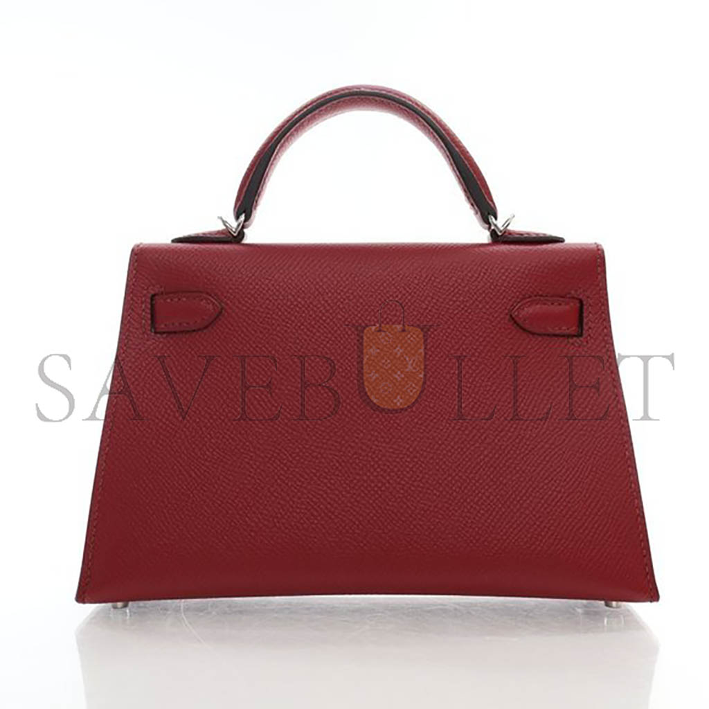HERMÈS MINI KELLY II EPSOM BURGUNDY SILVER BUCKLE (19*12*5.5cm)