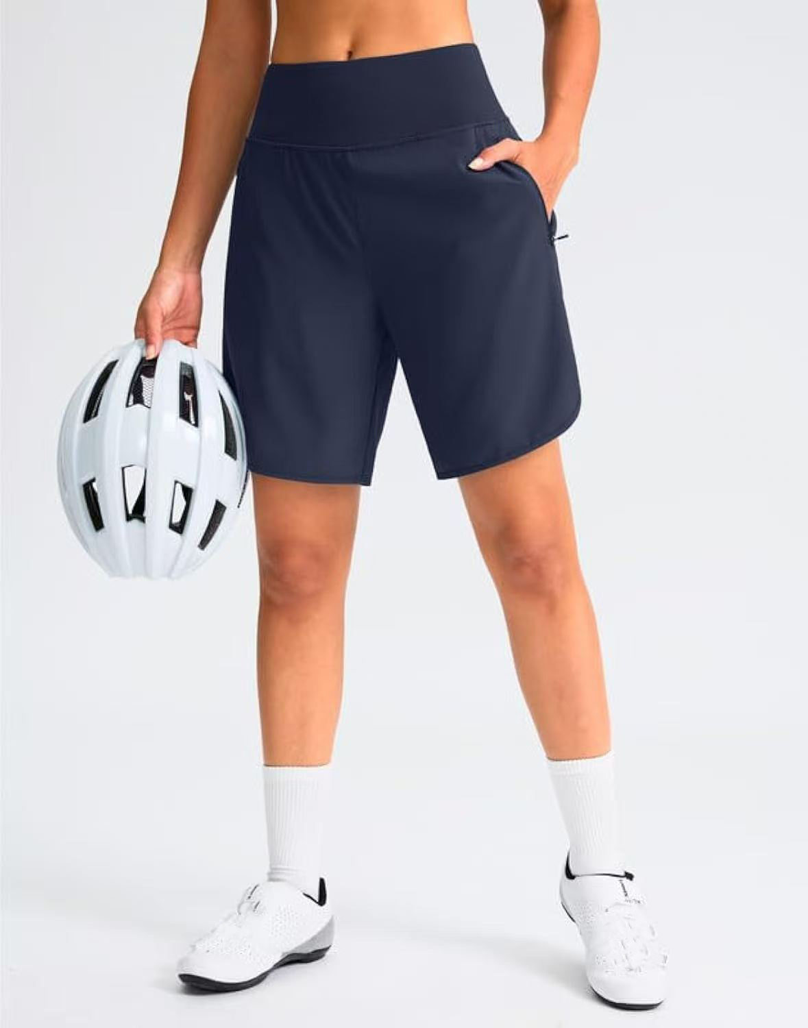 Womens Mountain Bike Shorts 4D Padded Cycling Shorts with Zipper Pockets High Waist