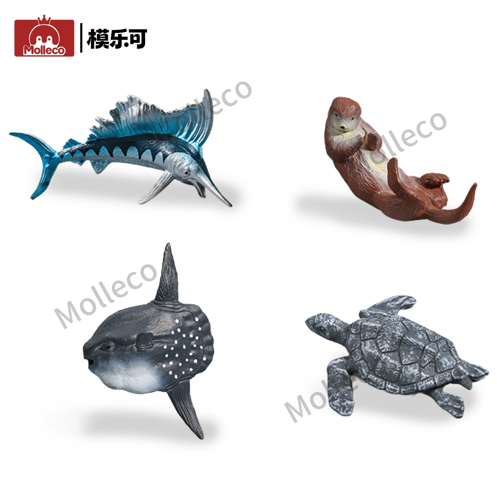 Molleco Marine Animal Figure Toys for Kids and Children Otter+Sunfish+Swordfish+Grey Sea Turtle CP109-1-2-3-4