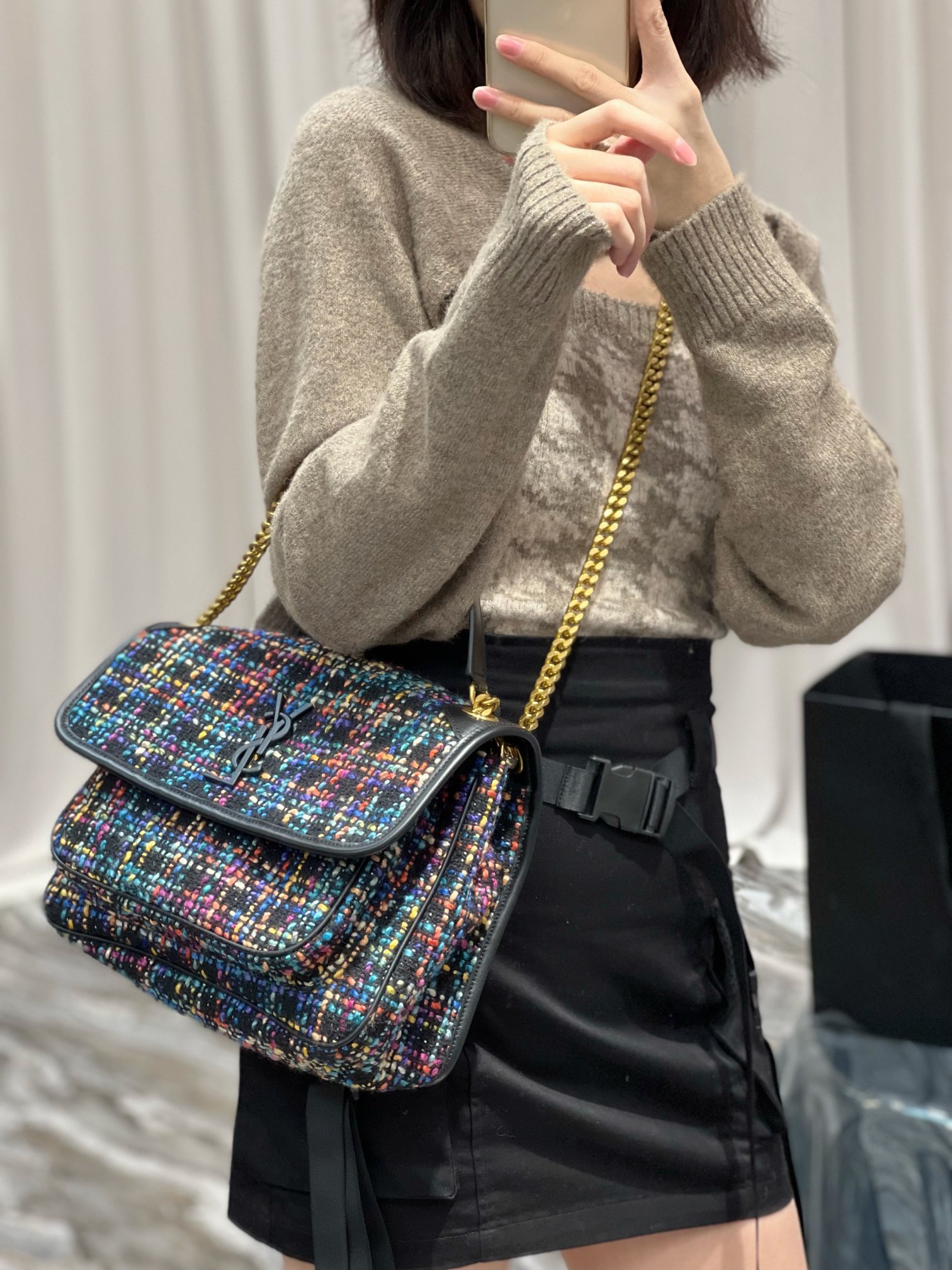 TOP Yves Saint Laurent YSL Tweed Niki Bags
