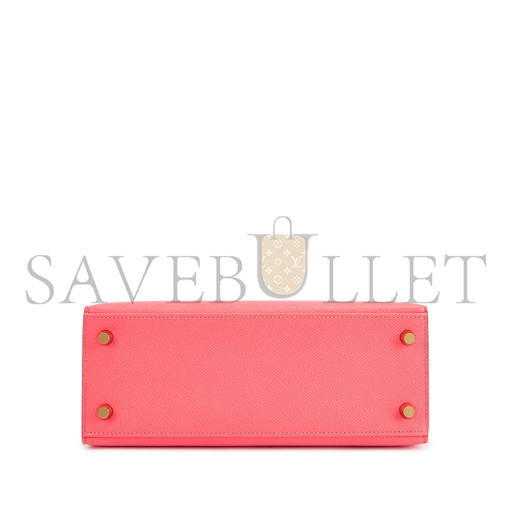 HERMÈS ROSE AZALEE EPSOM KELLY 25 SELLIER GOLD HARDWARE (25*17*7cm)