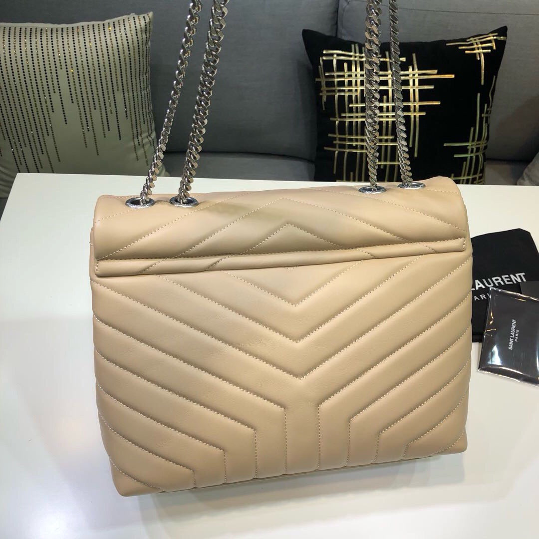TOP Yves Saint Laurent YSL LouLou Bag Medium 31cm - Beige with Silver