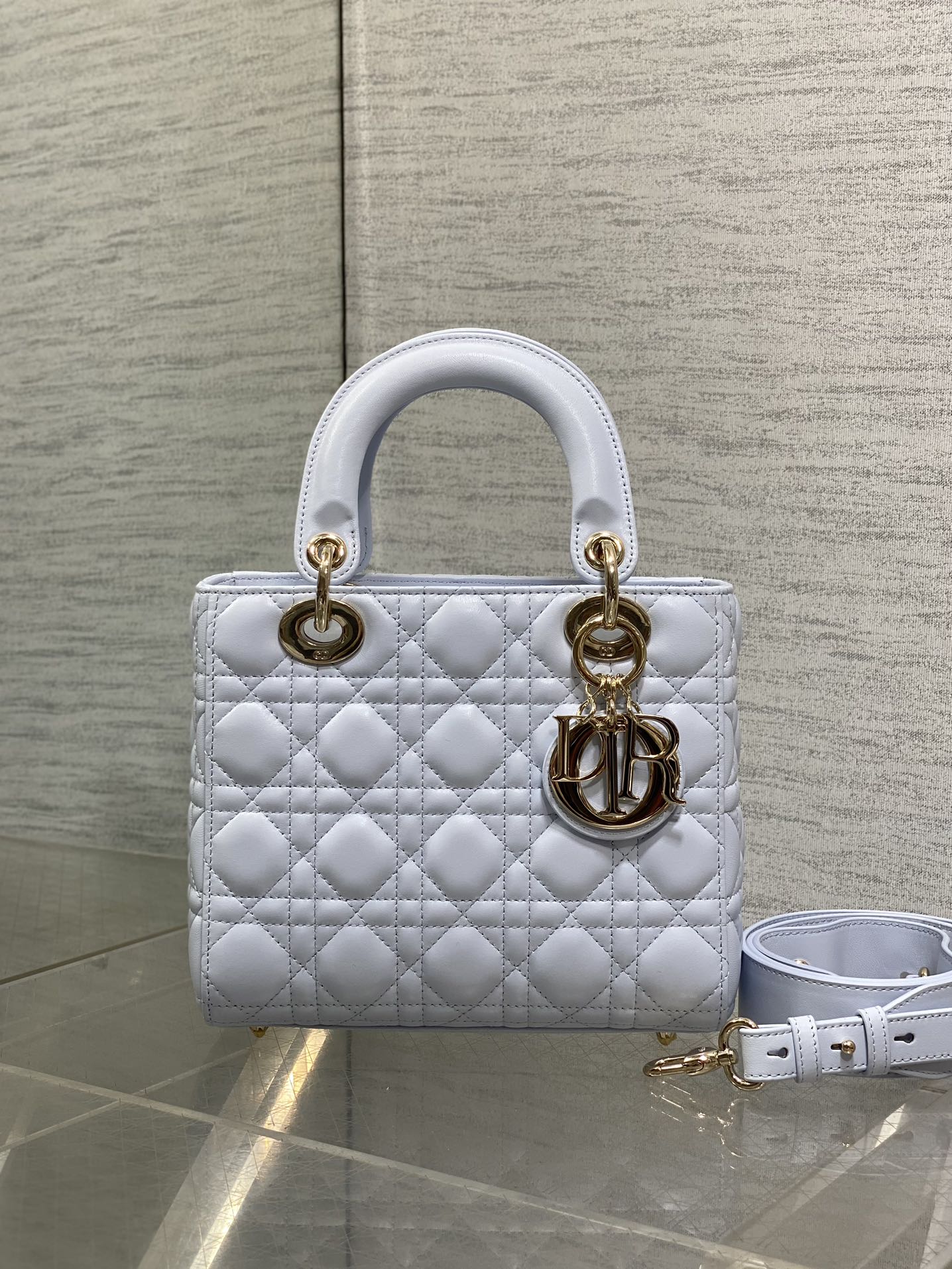 TOP Christian Dior Lady Dior Leather Bag 20 x 17 x 8 cm - Glacier Blue&GHW