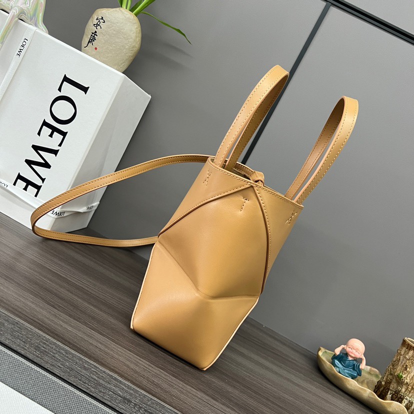 Loewe Mini Puzzle Fold Tote in shiny calfskin Brown(Replica)