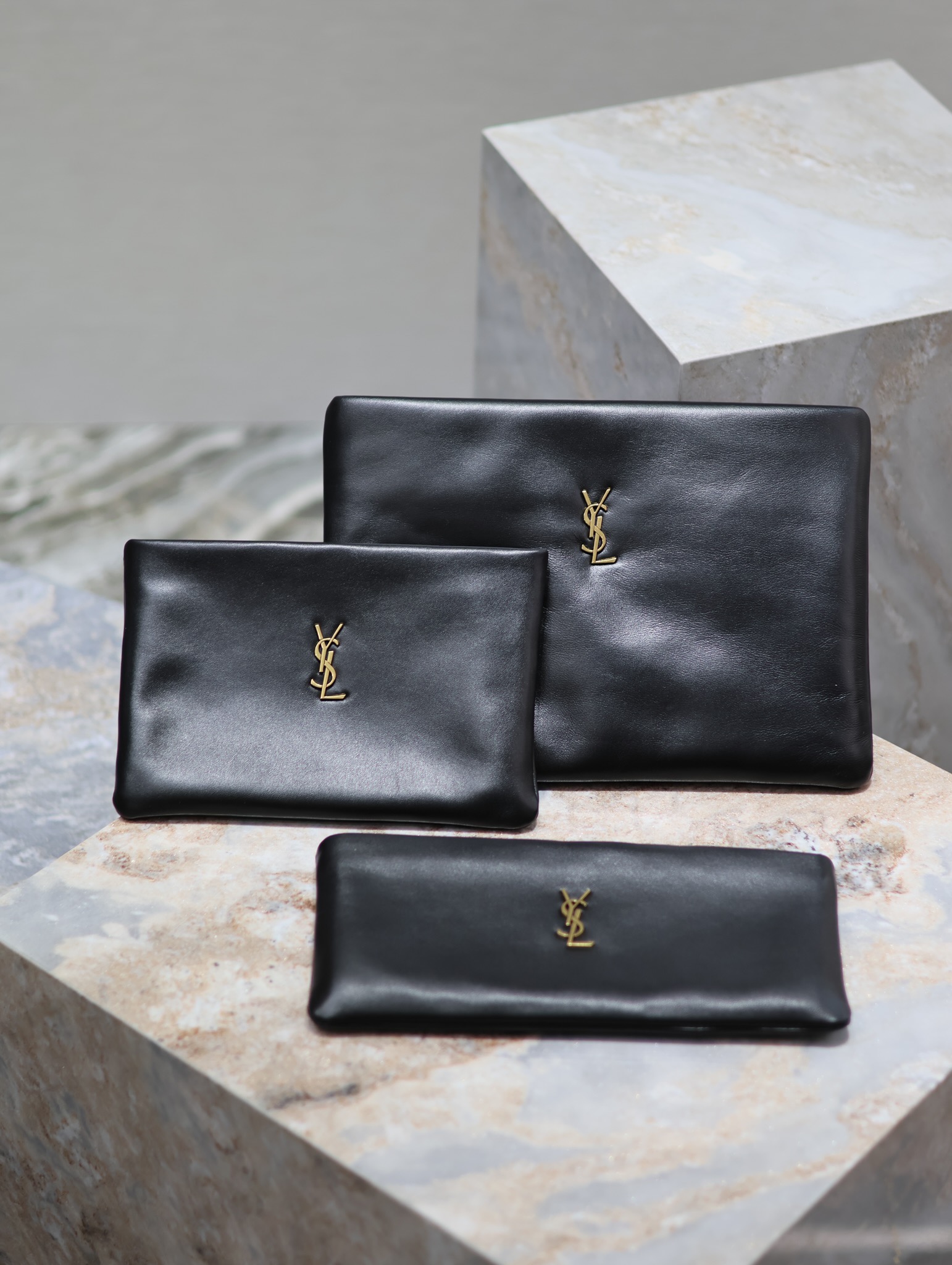 TOP Yves Saint Laurent YSL Le Calypso Cosmetic Bag 23×16×3cm/30x15x3.5cm/30x22x3cm - Black