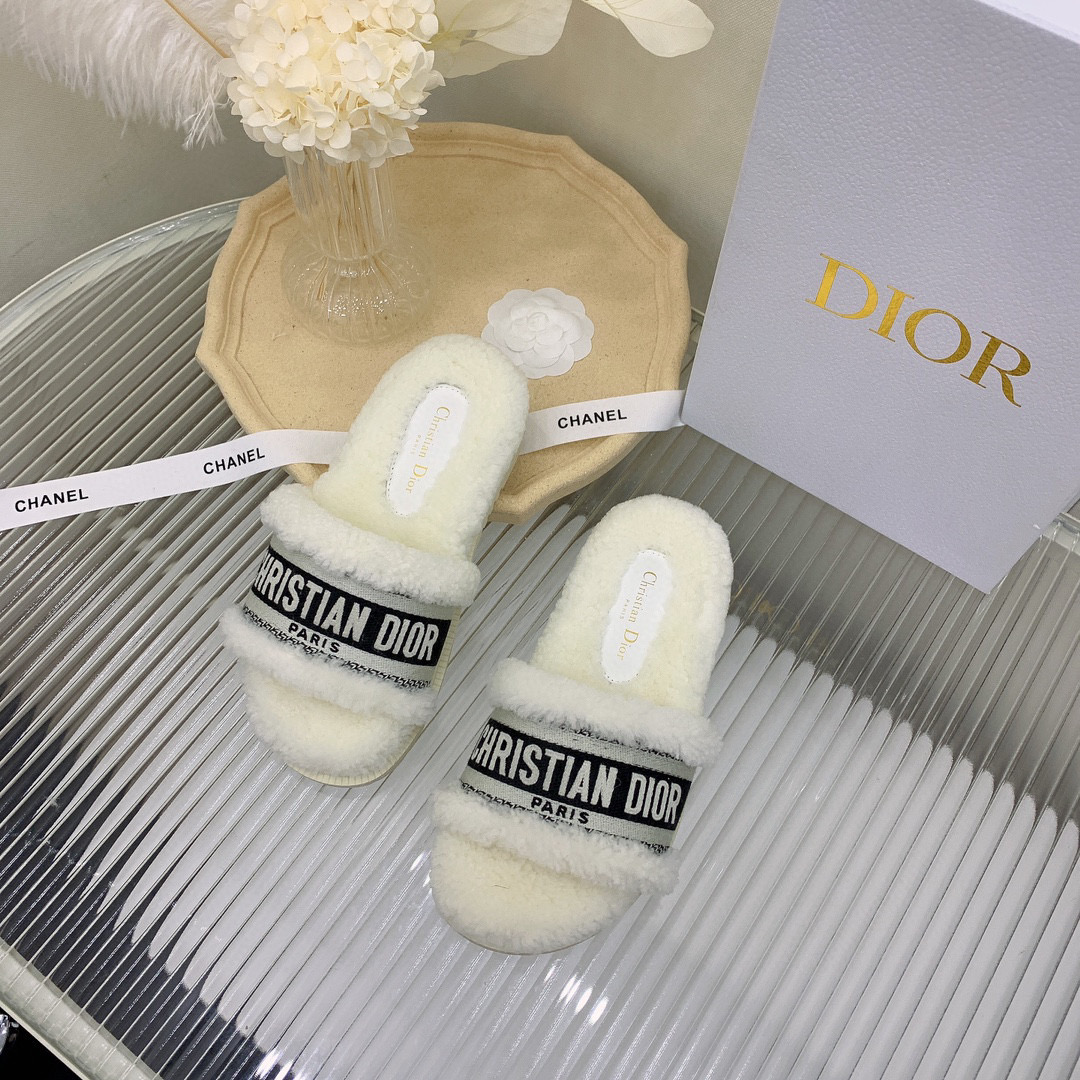 TOP Christian Dior D-Way Slide Embroidered Cotton and Shearling - 20 Colours