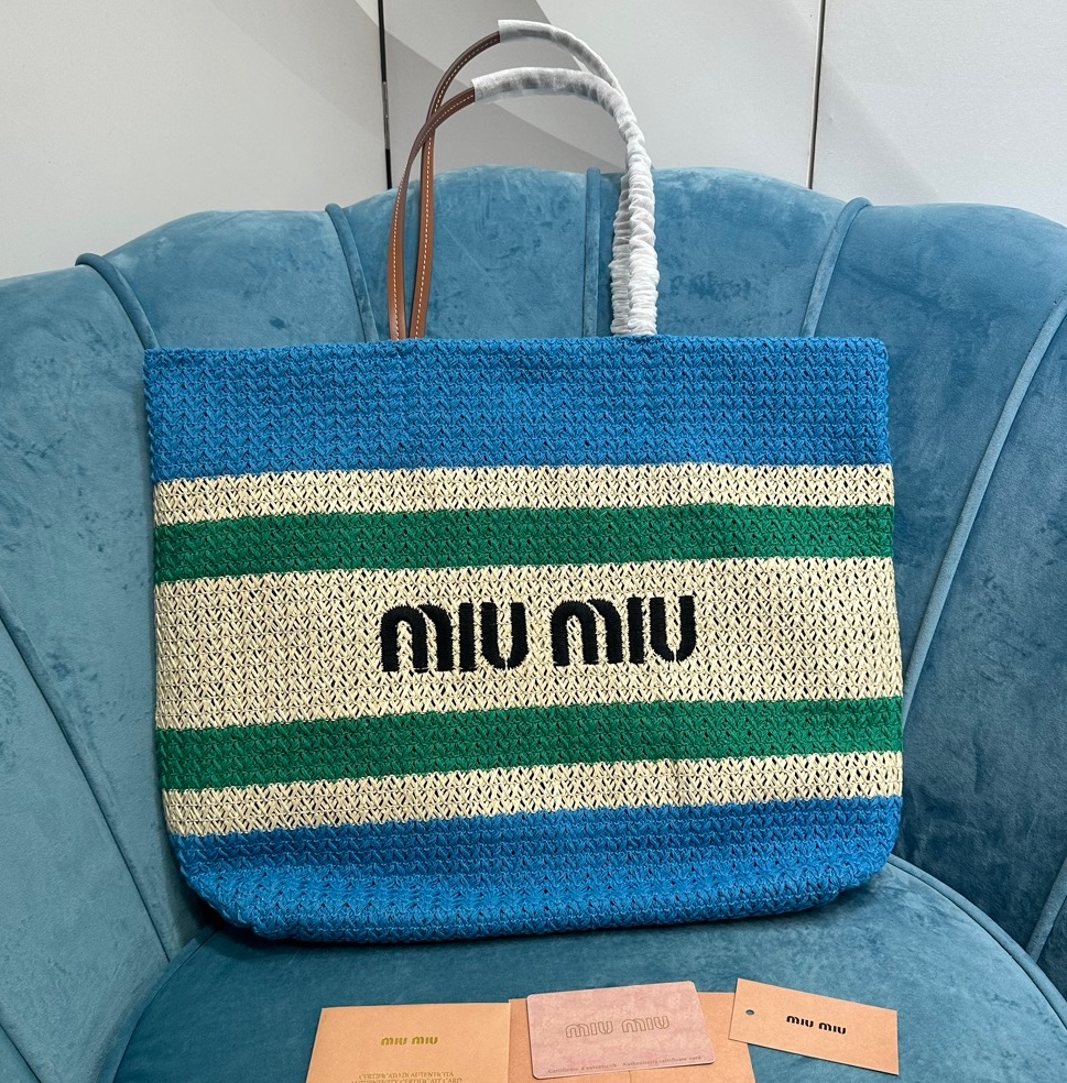 TOP Miu Miu Raffia Straw Ppatchwork Tote Bag 40 x 34 x 16 cm - 2 Color