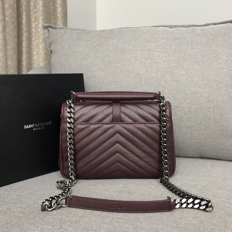 TOP Yves Saint Laurent YSL Small College Bag - Burgundy w SHW