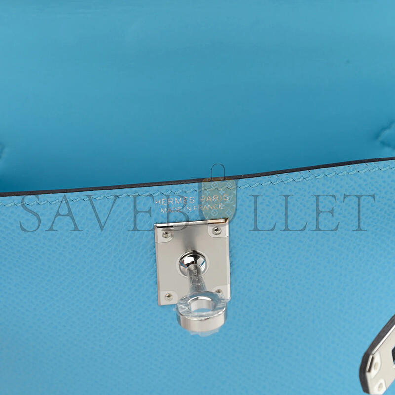 HERMES MINI KELLY EPSOM BLUE CELESTE PALLADIUM HARDWARE 195591 (19*12*5.5cm)