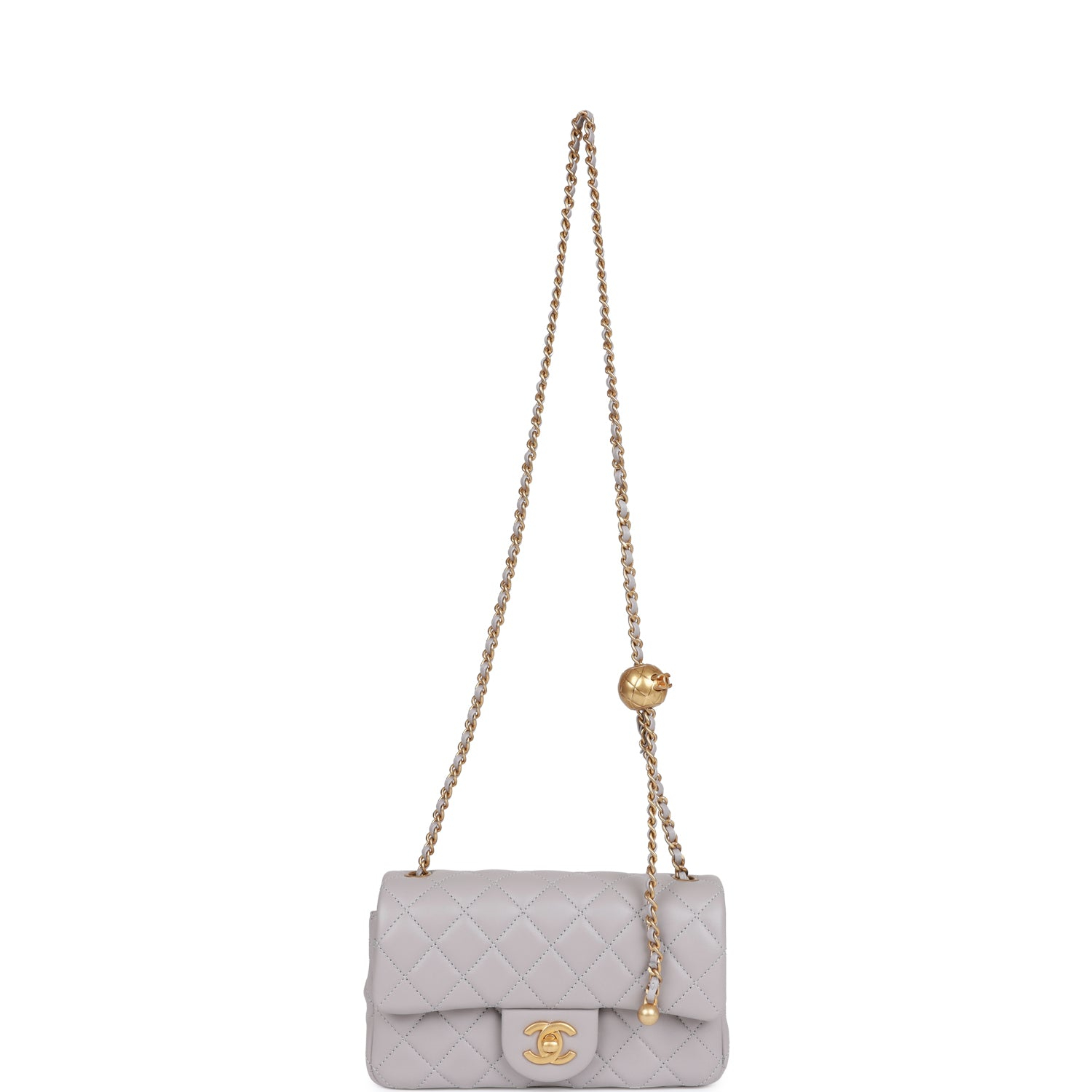 Chanel Classic Flag Bag Pearl Crush Mini Rectangular Flap Bag Light Grey   Antique Gold Hardware(7A regular version)