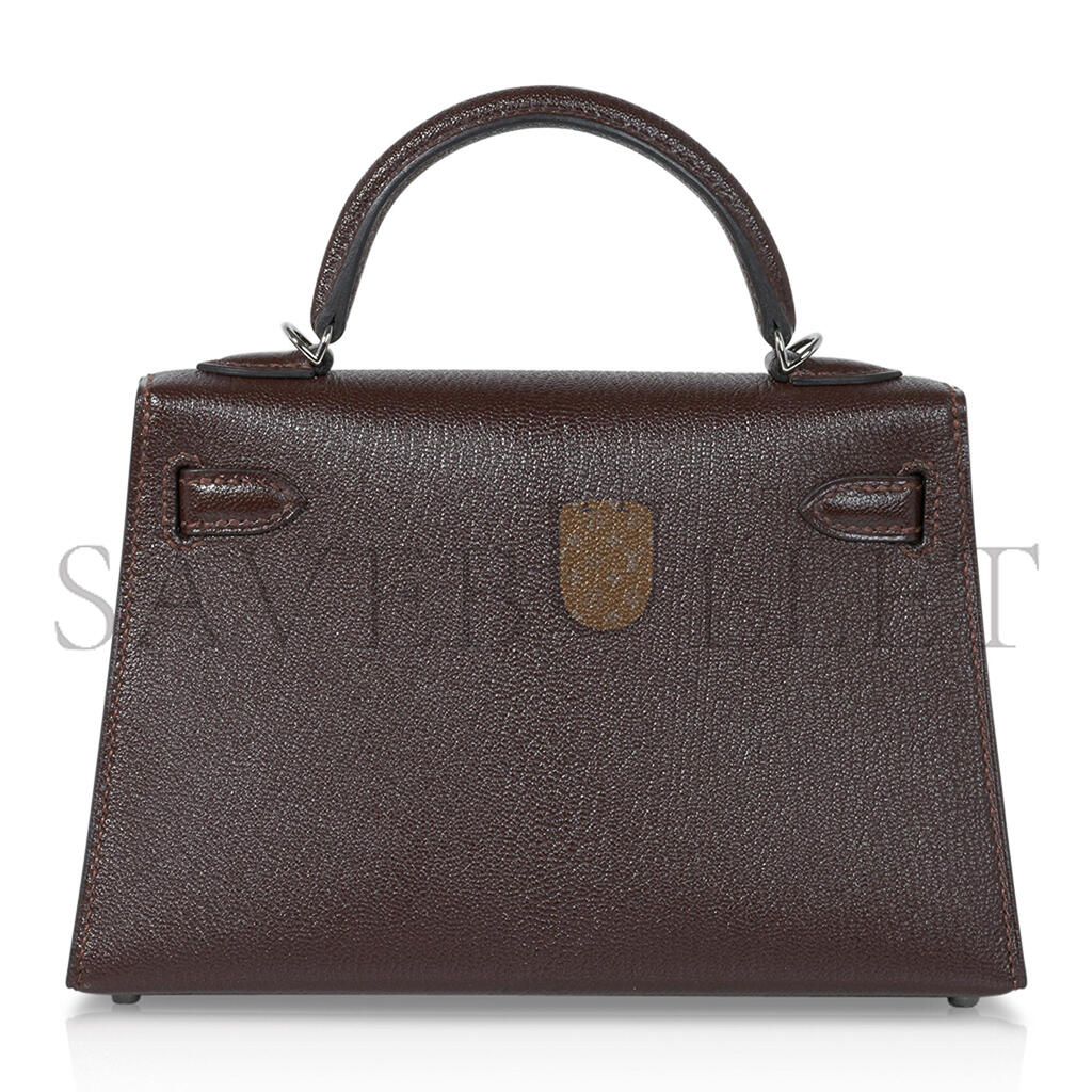 HERMÈS MINI KELLY II GOAT LEATHER CERAMIC SILVER BUCKLE (19*12*5.5cm)