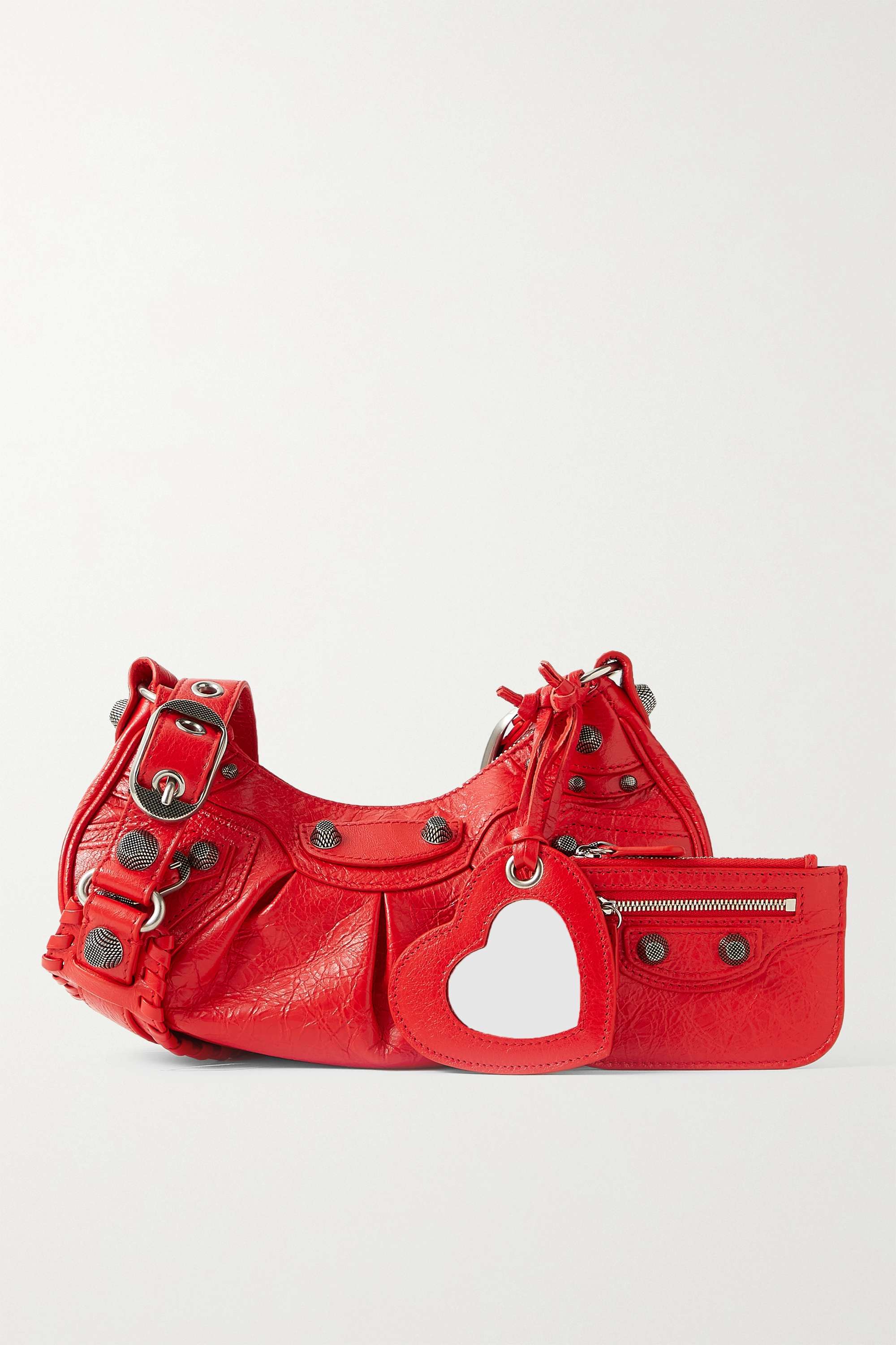 BALENCIAGA Le Cagole XS studded crinkled-leather shoulder bag red（10A Mirror Version）