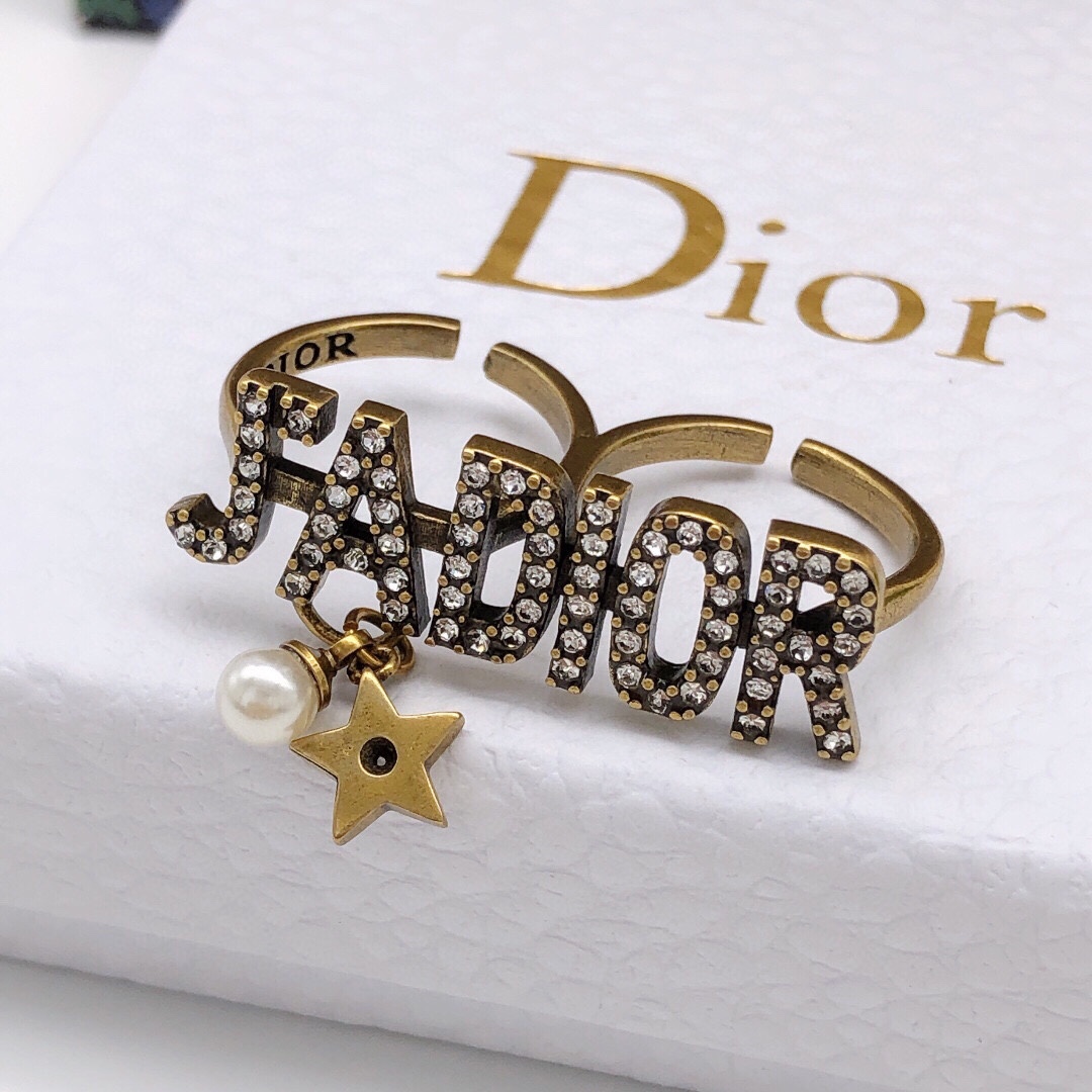 TOP Christian Dior Vintage Double Crystal Rings - Brass