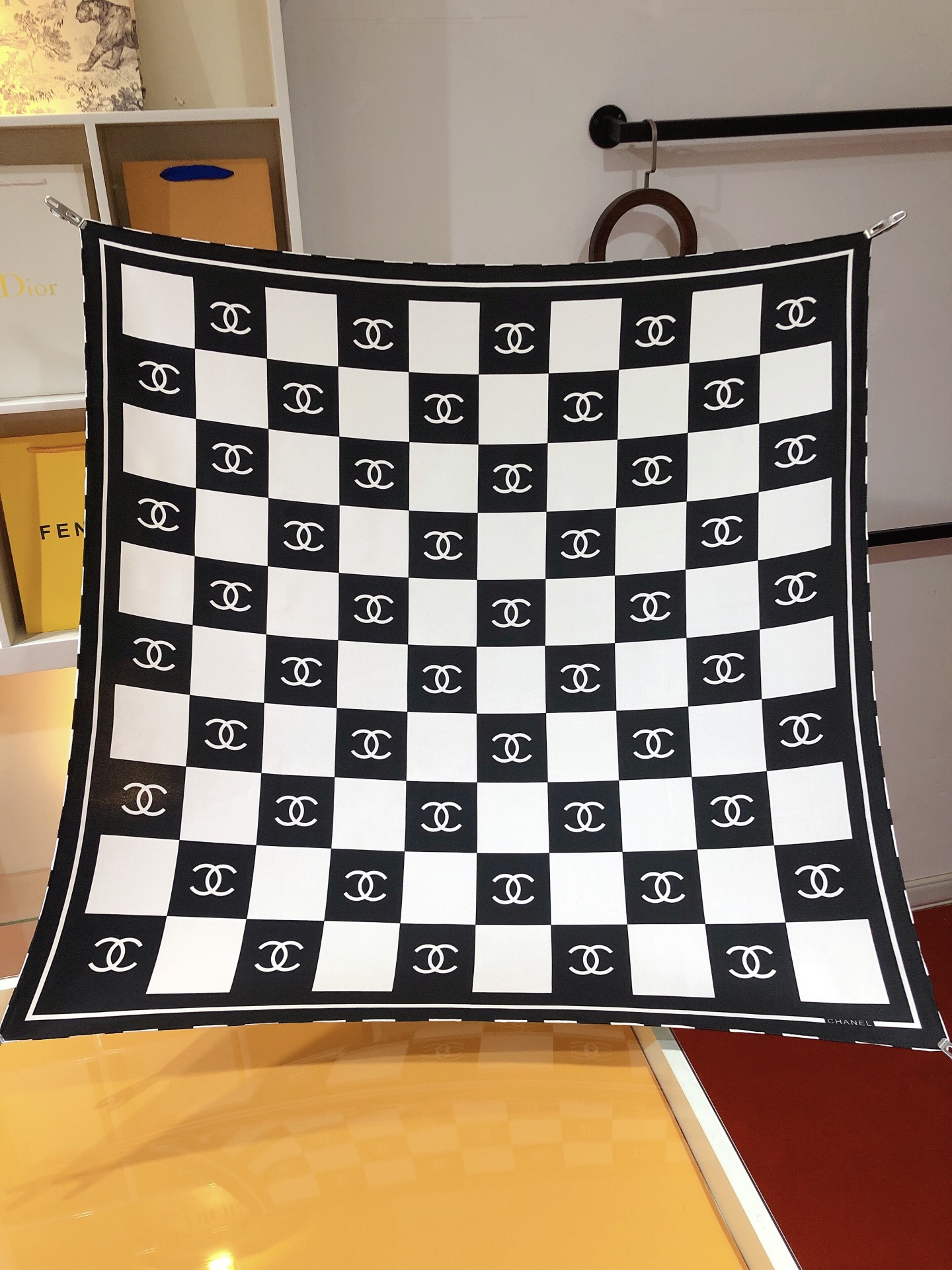 TOP CHANEL Checkerboard Silk Scarf 90 x 90 cm