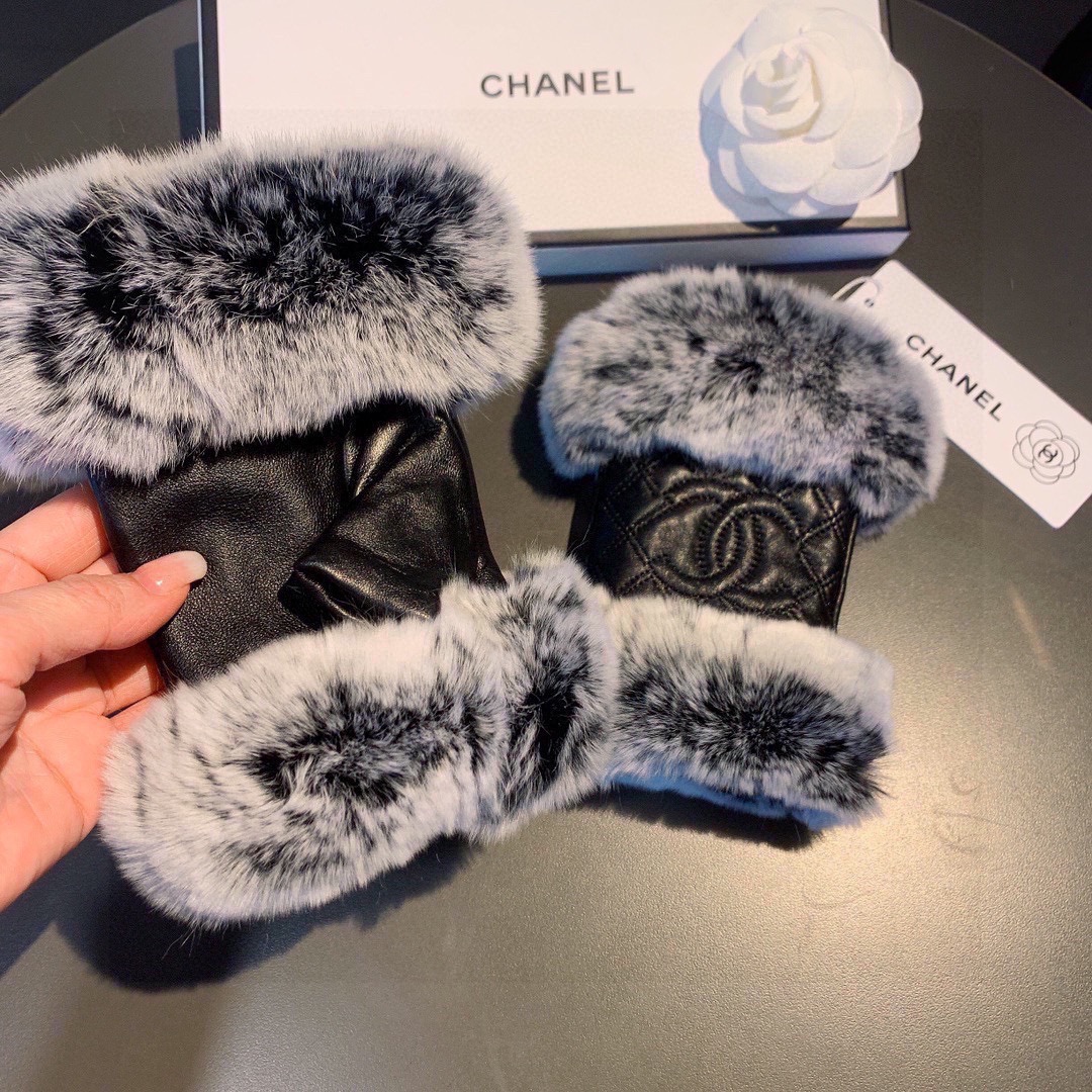 TOP CHANEL   Autumn And Winter Lazy Rabbit Fur Ribbed Sheepskin Gloves