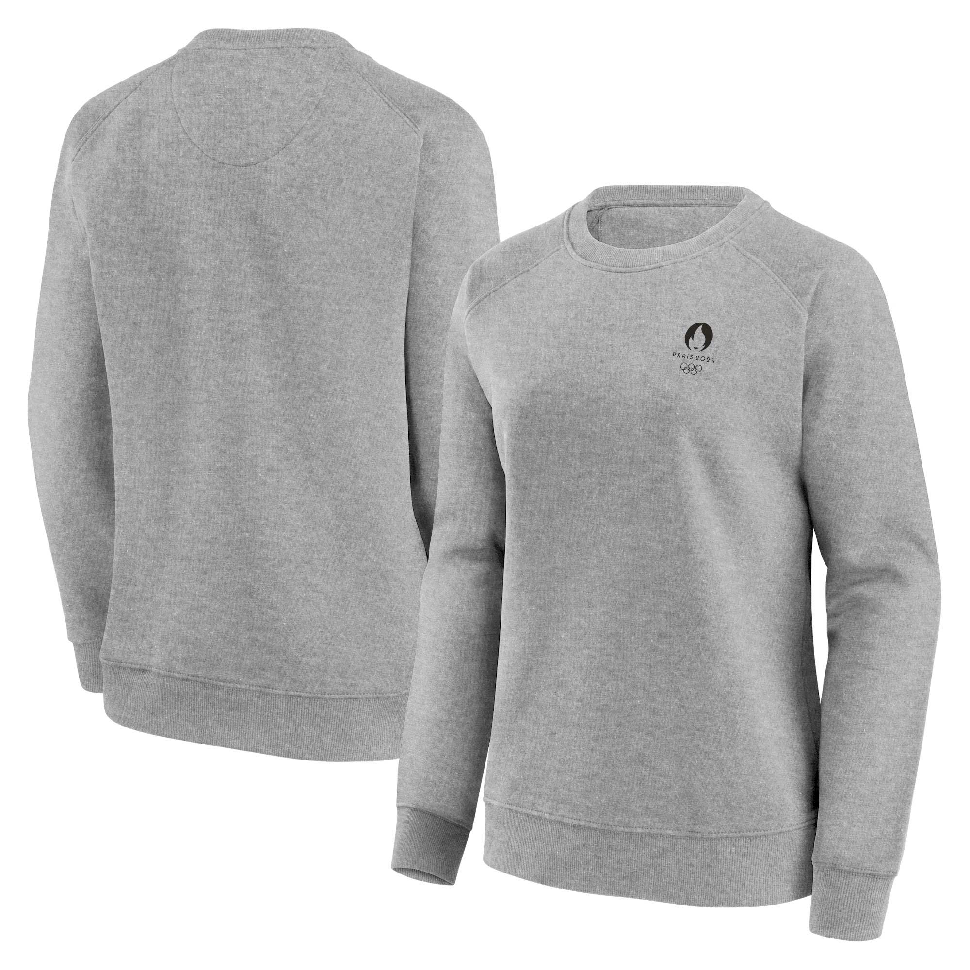 Women's Fanatics Heather Gray Paris 2024 Summer Olympics Logo Raglan Pullover Sweatshirt