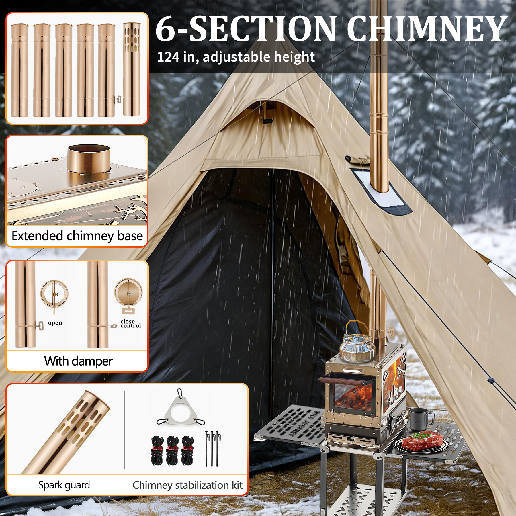 M8  Rose Gold Tent Wood Stove