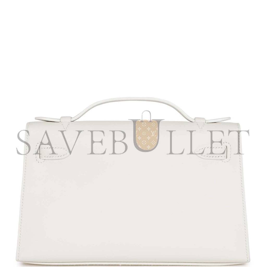 HERMES MINI KELLY POCHETTE WHITE SWIFT GOLD HARDWARE H049417CC01 (22*13*7cm)